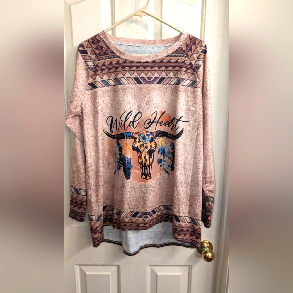 Large "Wild Heart" Cowgirls Long Sleeve Top